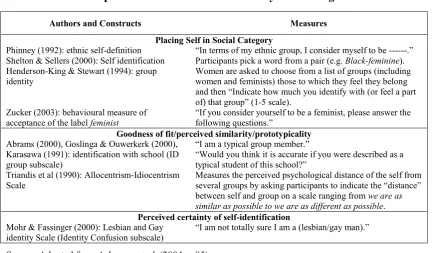 Table 3.4  Some Representative Measures of Identity: Self Categorisation 