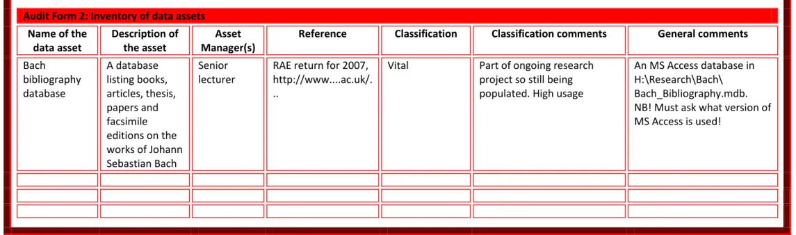 Figure 7: Data Asset Audit Form 2 