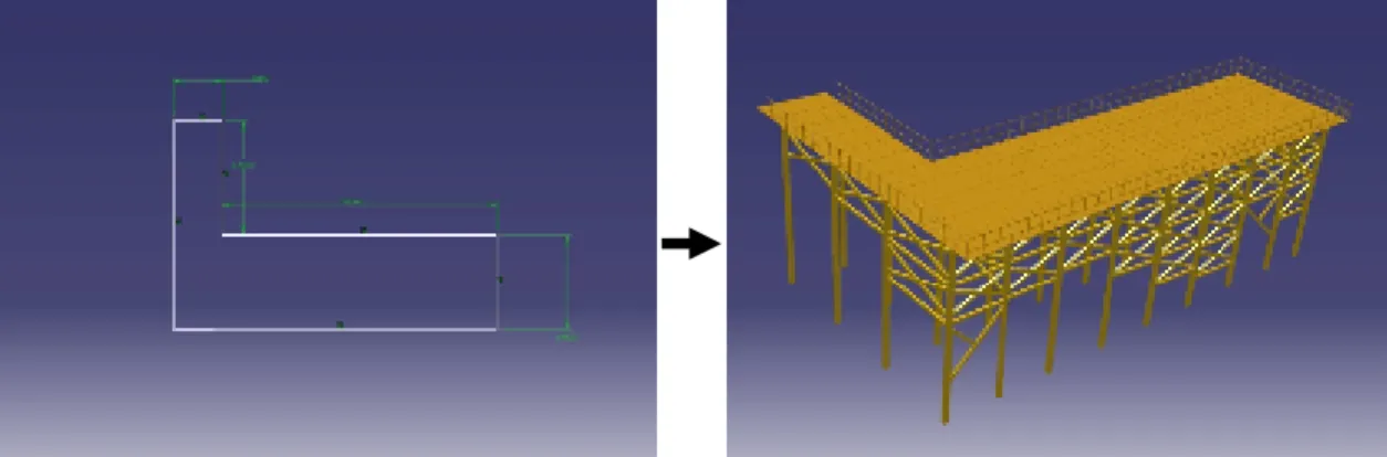 Fig. 1. Generated parametric 3D model from horizontal design 