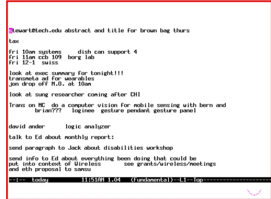 Figure 3: The “today” file contains brief notes on to do items.
