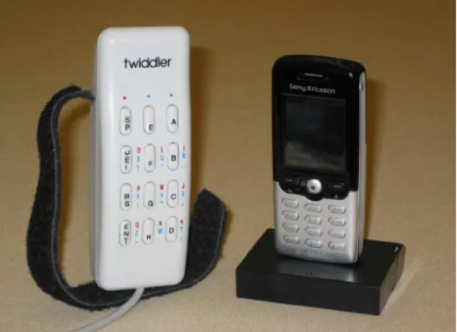 Figure 9: The Twiddler next to the Sony Ericsson T610 mobile phone.