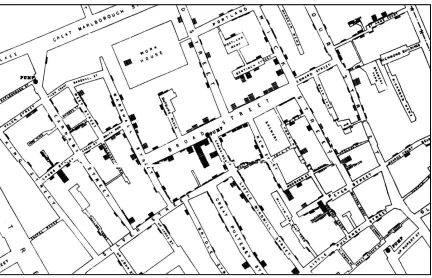 Figure 7. A reproduction of Snow’s (1855) map showing the spatial distribution of 