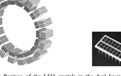 Fig. 3: Left: Position of the LSO crystals in the dual layer LSO-APD tomograph  MADPET-II (inner diameter 71 mm)