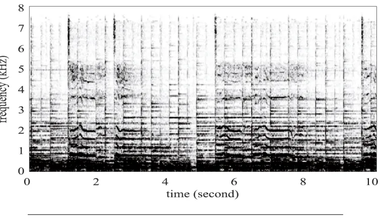FIGURE 4.3: Spectrum of a music clips as an input matrix V ofNMF, where dark color represents high amplitude and vice versa
