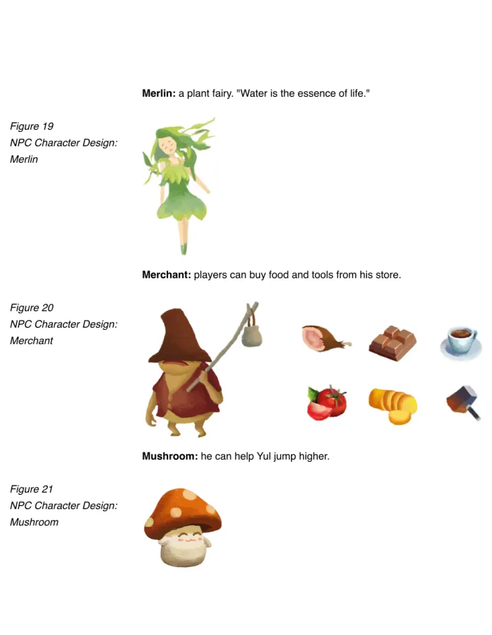 Figure 19 NPC Character Design:  Merlin Figure 20 NPC Character Design:  Merchant Figure 21 NPC Character Design:  Mushroom