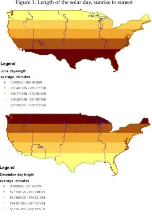 Figure 1: Length of the solar day, sunrise to sunset