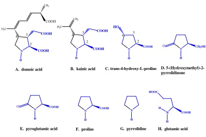 Figure 4.  Domoic acid, kainic acid, and the model compounds analyzed for free radical kinetics