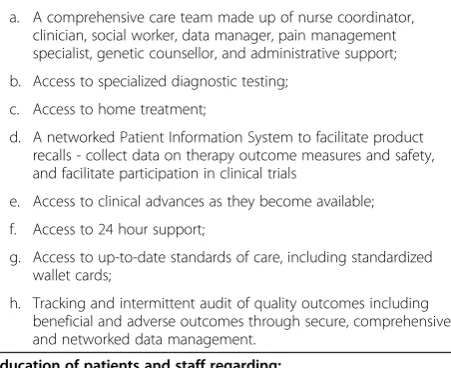 Table 4 Requirements for comprehensive care in the