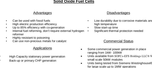Table 7:  SOFC Advantages and Disadvantages  