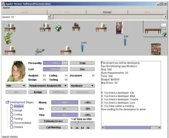 Figure 1. The Graphical User Interface of SimjavaSP Showing the Start of a Typical Game.
