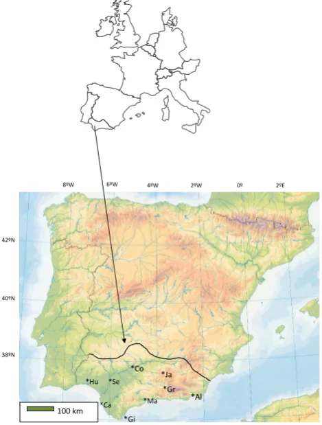 Fig. 1.  Map of the study region. Main cities with instrumental anddocumentary data are indicated (code in Table 1).