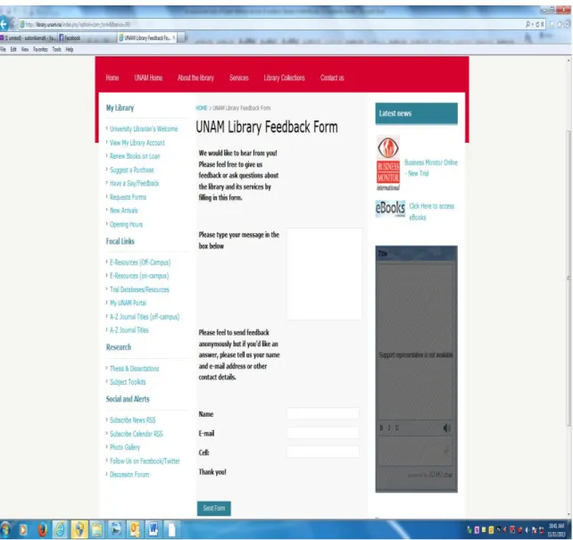 Figure 3: Web library feedback form and chat box 