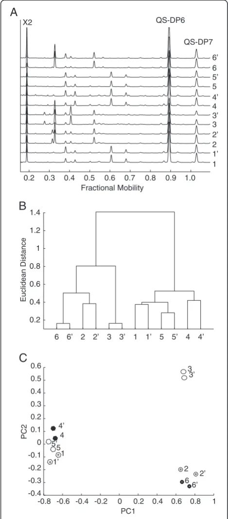 Figure 7 Quantitative analysis of oligosaccharides released byoligosaccharides released by enzymes 1 to 6 using standardizedEuclidean distances and DASHboard.wheat arabinoxylan hydrolysis with different xylanases