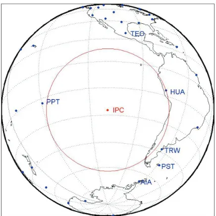 Figure 1: Geographical situation of the new Easter Island magnetic observatory (temporary code IPC)  with respect to the nearest INTERMAGNET observatories