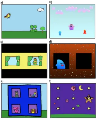 Figure 1: Screenshots of training tasks. A) Task 1 (Butterfly). The butterfly scrolled 