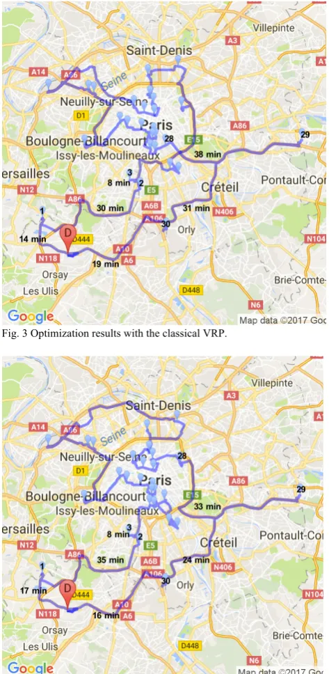 Fig. 3 Optimization results with the classical VRP. 