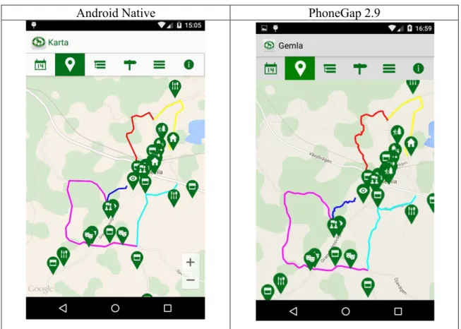 Figure 5.3: Gemla Android - Map and tracks.