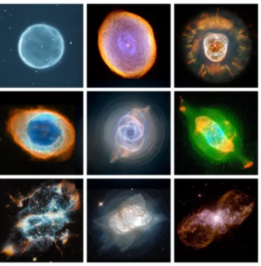 Figure 1.1: False color images of planetary nebulae. These nebulae represent a medley of mor-phologies from round to highly bipolar