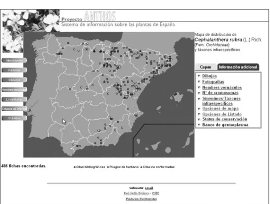 Fig. 2. Anthos output – distribution of Cephalantera rubra (L.) Rich. in Spain, based on literature and herbar- herbar-ium data.