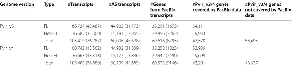 Table 2 A summary of PacBio transcripts