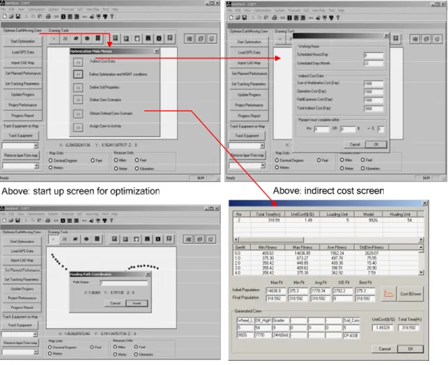FIG. 9: Optimization prototype main screens 