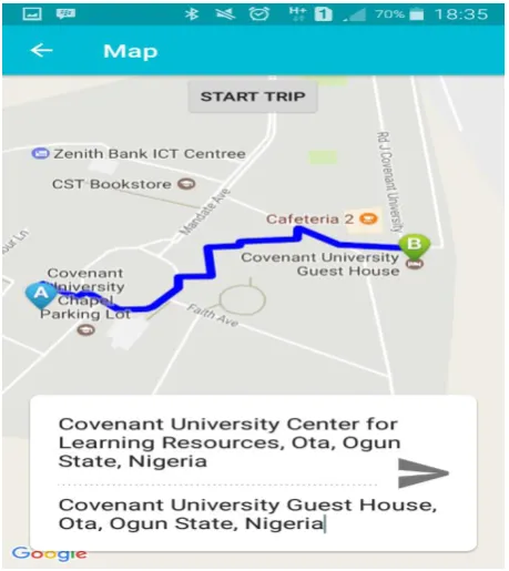 Fig. 8. Mobile Application Interface with a Specified Route  