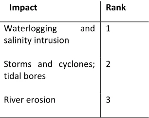 Table 4.1: Impacts and risks prioritised by HH survey respondents 