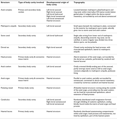 Table 3: Definition of technical terms assigned to the axial complex of echinoids used in this manuscript.