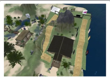 Figure 1 The virtual world of Second Life. This aerial photoshows the virtual location of the WHO/GFMER/BU island where theeducational event took place.