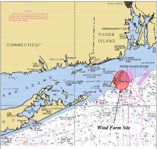 Figure 3-8  Deepwater Wind Proposed Rhode Island Site   (Source: The Glosten Associates 2009) 