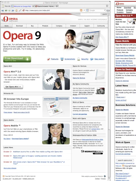 Figure 7.3. Comparison of Opera’s desktop and mobile-adapted website layouts 