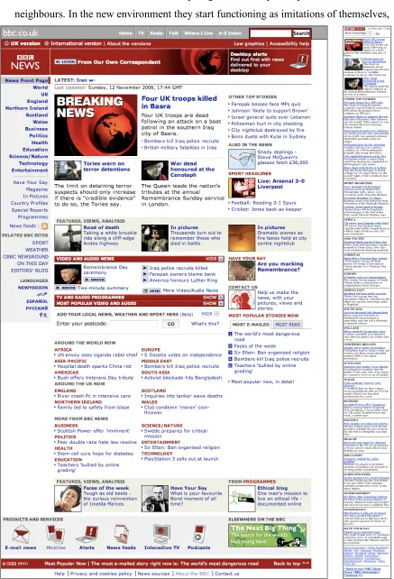 Figure 7.5. Comparison of BBC News desktop and mobile-adapted website layouts 