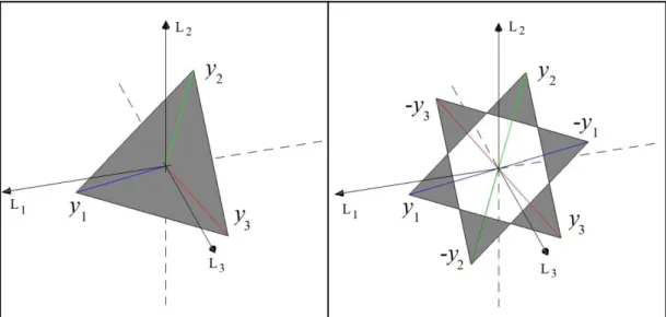 Figure 3.2: Margin vectors for a problem with three classes. Left figure presents the set of vectors Y 