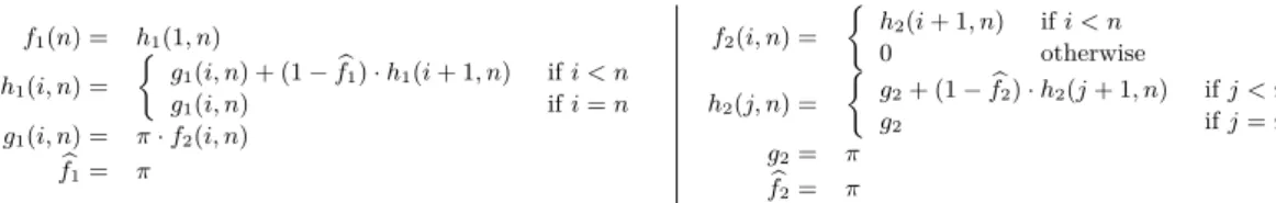 Figure 2 Recurrences for computing probabilities for Example in Fig. 1.