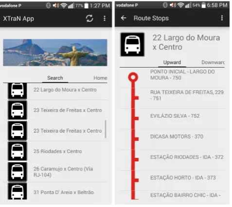 Fig. 3. User Interface example: activity hosting a fragment that features all the available bus routes