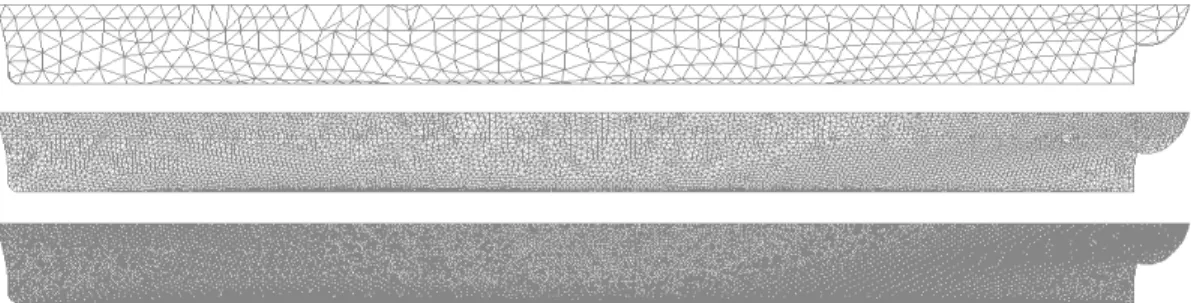 Figure 3: Computational Grid on Series 60 surface, at different size mesh. 