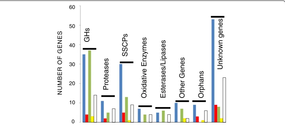 Figure 3 At least >2-fold upregulated genes encoding putative secreted proteins during growth of T