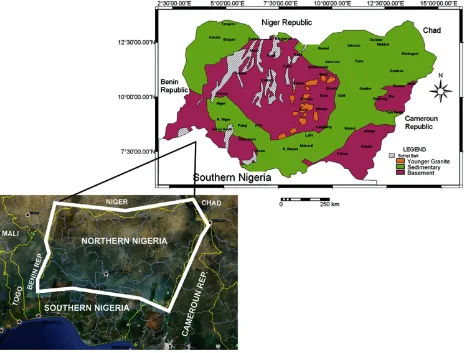 Figure 1. Location map and simplified geologic map of northern Nigeria. 
