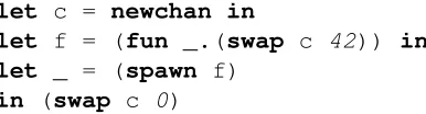 Figure 3.3: A simple ErLam application which swaps on a channel before returning.
