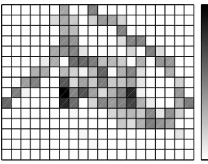 Fig. 6. Spatial histogram showing the density of users per region (in log scale) in Lausanne