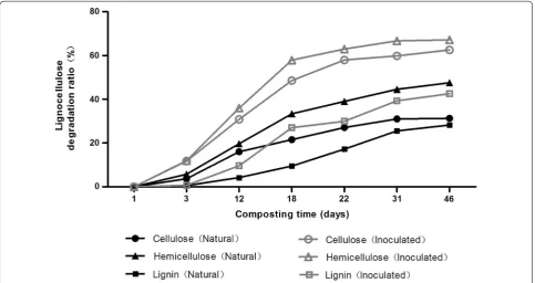Fig. 1 Changes in temperature of the two aerobic composting piles