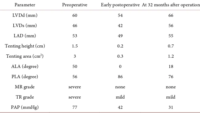 Table 1. Pre- and post-operative transthoracic echocardiograms parameters. 