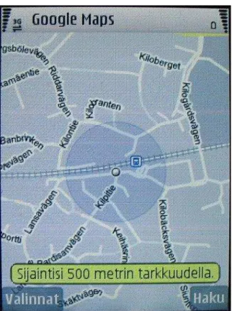 Figure 7. A screenshot of mobile Google Map application giving location estimate based on 3G  cell IDs