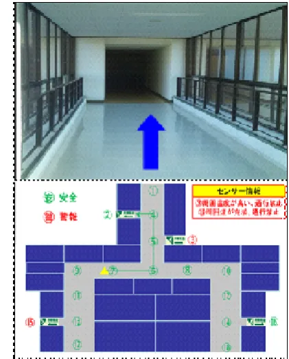 Fig. 1.  A QR code with arrows. The arrows are used to indicate a path  recommended by the evacuation support system