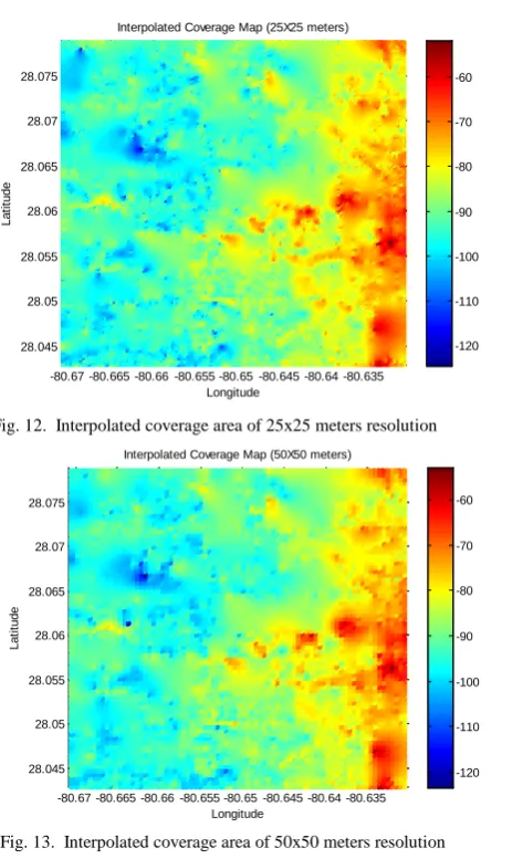 Fig. 12.  Interpolated coverage area of 25x25 meters resolution 