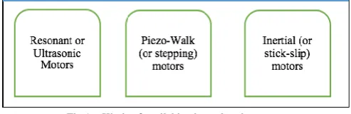 Fig 1 – Kinds of available piezo electric motor 
