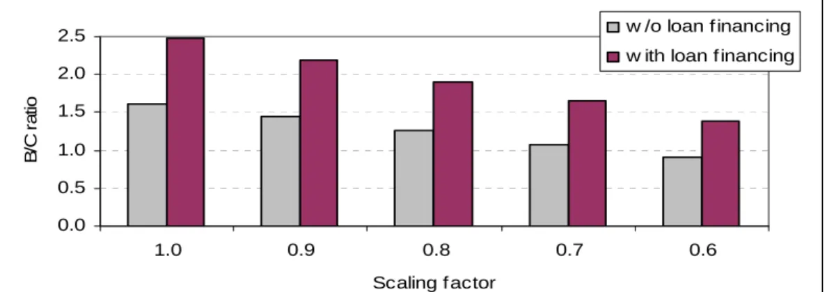 Figure 7.  Benefit-cost Ratio of Structural and Functional Investments  with and without Loan Financing 