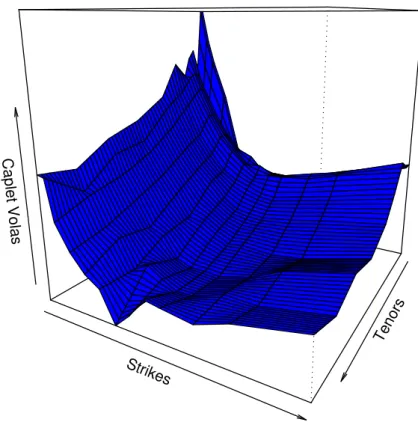 Figure 1. Caplet implied volatility surface σ T K .