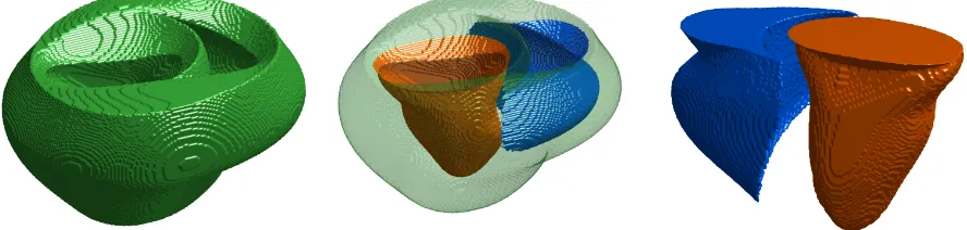 Figure 4: Isosurfaces of the canine ventricular structure used in our work.(Left) The entire