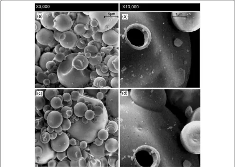 Figure 3 Scanning Electron Microscopy (SEM) images of the freeze-dried seed gum from general particle population (a, c) (X3,000) anda closer look (b, d) (X10,000).